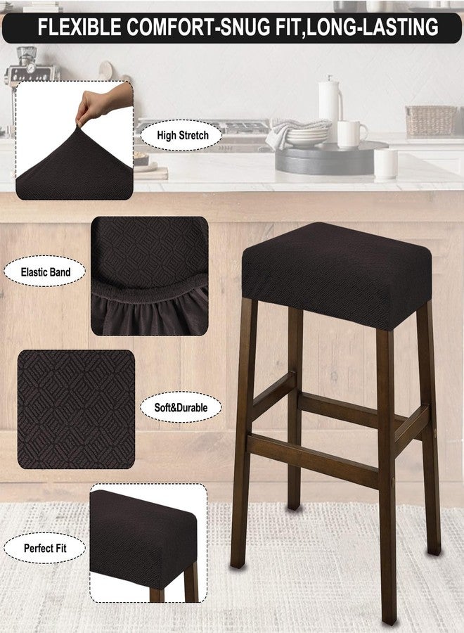 NeColorLife أغطية كراسي بار مستطيلة من NeColorLife، أغطية مقاعد قابلة للتمدد ومقاومة للماء، مناسبة لكراسي البار وكراسي جزيرة المطبخ، واقي وسادة كرسي بار أنيق، بني داكن، نقش B، عبوة من قطعتين - Image 2